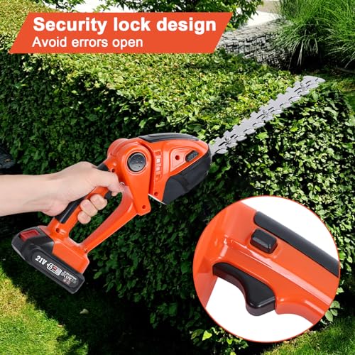 Cordless Hedge Trimmer & Grass Shears, 2 in 1 Electric Shrub Trimmer Handheld Grass Cutter, 21V Lightweight Hedge Clippers with Battery and Charger for Garden and Lawn (Orange)