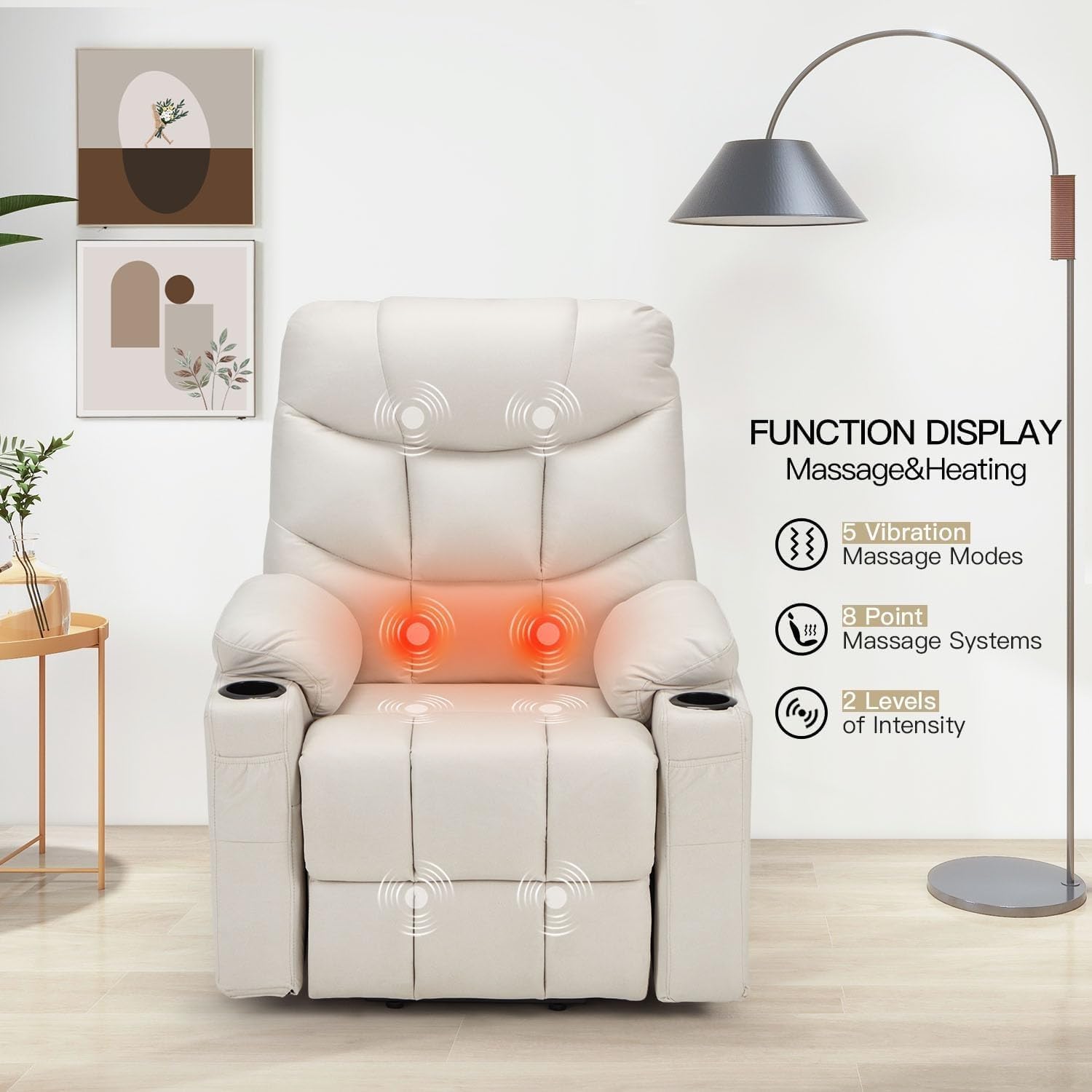 Dual Motor Power Lift Recliner Chair with Massage and Heat for Elderly People, Infinite Position, Cup Holders Side Pockets Home Theater Seat