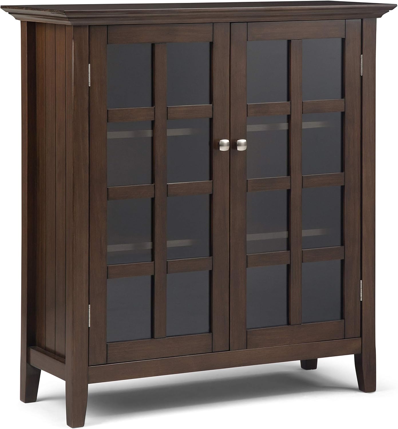 SIMPLIHOME Acadian SOLID WOOD 39 inch Wide Rustic Medium Storage Cabinet in Distressed Grey, with 2 Tempered Glass Doors, 4 Adjustable Shelves
