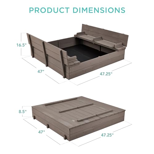 Best Choice Products Kids' Outdoor Wooden Sandbox Large, Cedar Wood with Foldable Bench Seats and Sand Protection, Bottom Liner Included - Walnut