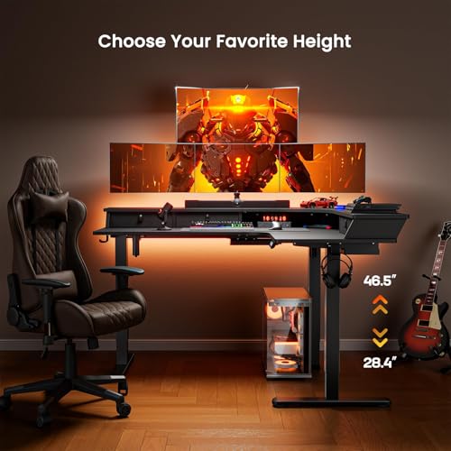 ErGear Electric L Shaped Standing Desk, 65'' Height Adjustable Corner Stand up Desk with Storage Drawers & Cable Management Trays, Modern Home Office Computer Workstation, Black