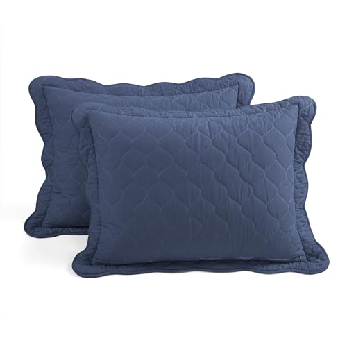 Lush Decor Coastal Chic Scallop Edge Reversible 3 Piece Quilt Set, King/Cal King, Slate Blue & White