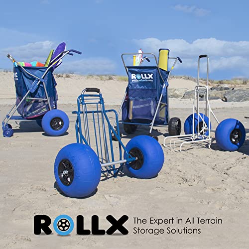 Folding Beach Cart with Balloon Wheels, Rolling Cooler Dolly with Big 13 Inch Large Sand and Beach Tires (White)