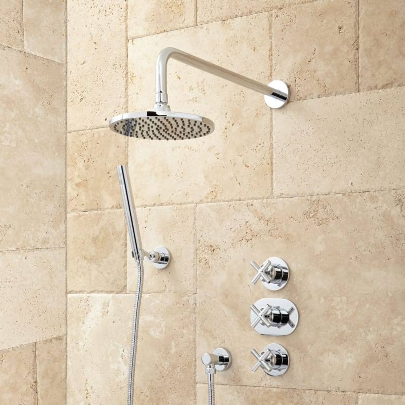 Signature Hardware 925945 Callas Thermostatic Shower System with Rainfall Shower Head and Hand Shower - Rough in Included Chrome