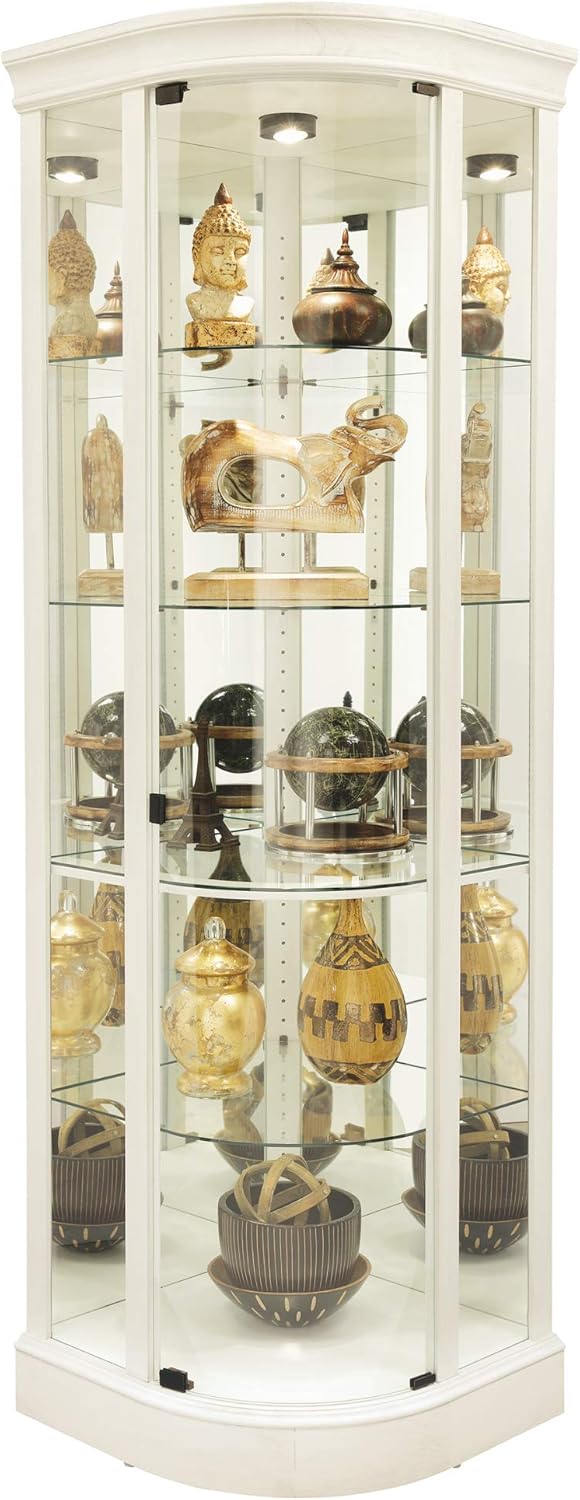 Howard Miller Marlowe IV Corner Curio Cabinet 680-665 – Aged Linen Finish Home Decor, Four Glass Shelves, Five Level Display Case, No Reach Roller Halogen Light