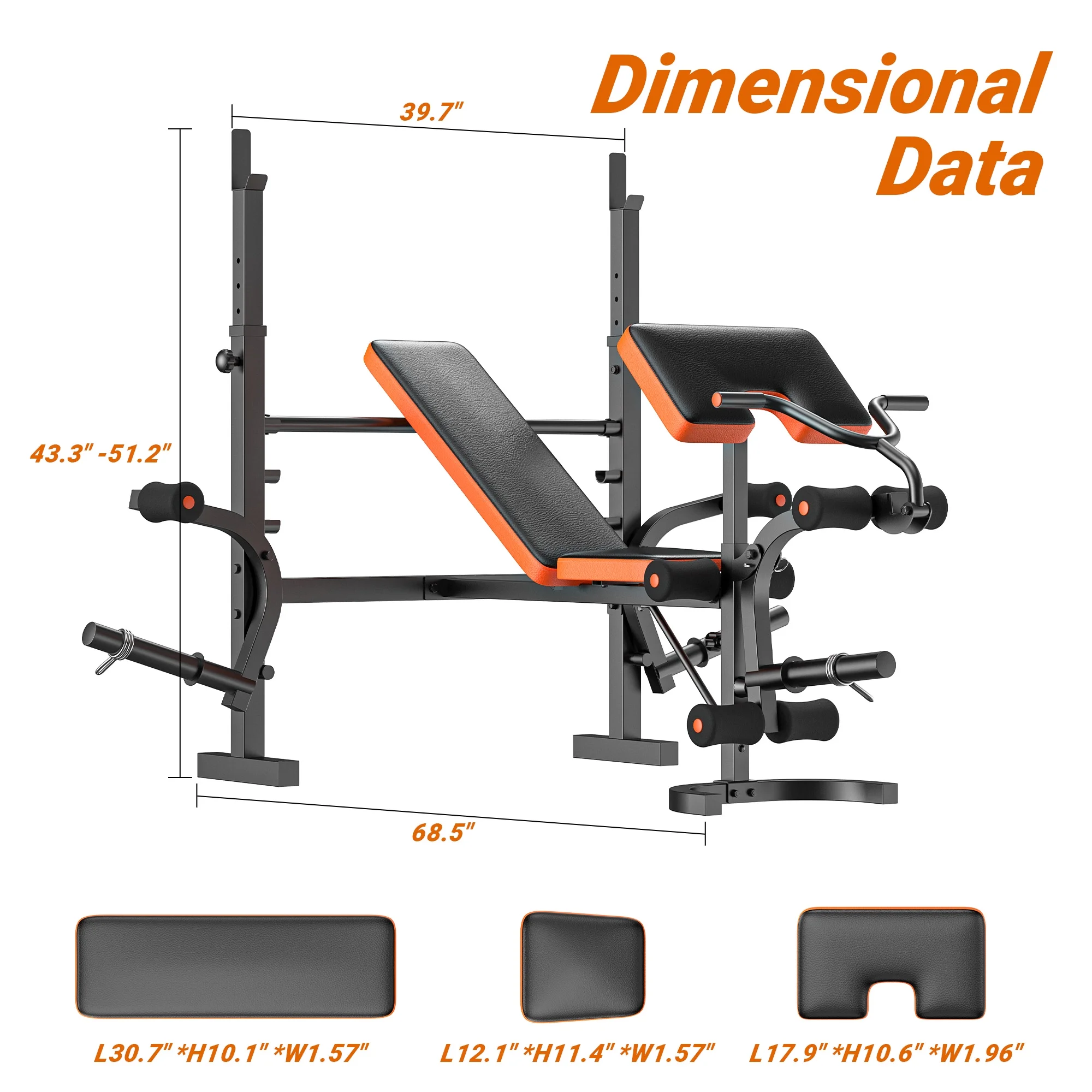 GIKPAL 660lb 6-in-1 Adjustable Weight Bench with Multi-Purpose Workout Bench Set With Barbel Rack and Leg Developer for Full Body Function Strength Training