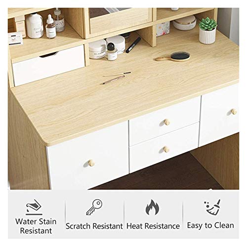 Makeup Vanity Table for Women Girls, Makeup Dressing Table with Flip Top Mirror, Storage Shelves, Makeup Vanity Desk for Bedroom, Vanity Table Set with 2 Drawers(White,60x45x132cm)
