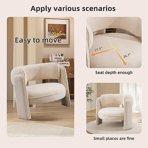 INZOY Mid Century Modern Accent Chair with Velvet Fabric, Comfy Sherpa Accent Chair with Montage Design, Upholstered Boucle Armchair Barrel Chair for Living Room Bedroom Apartment, Orange