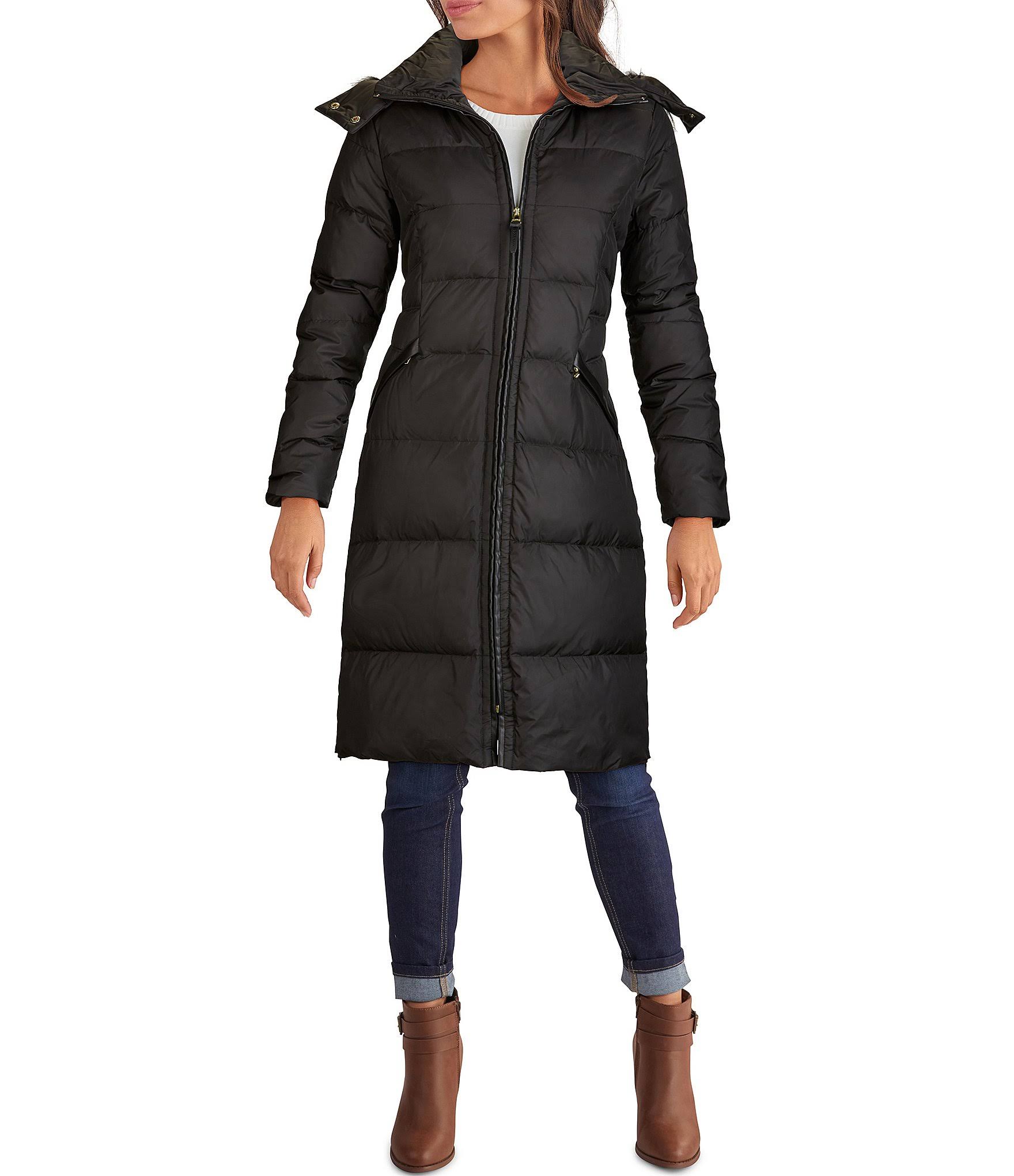 Cole Haan Faux Fur-Trim Puffer Coat Medium / Black