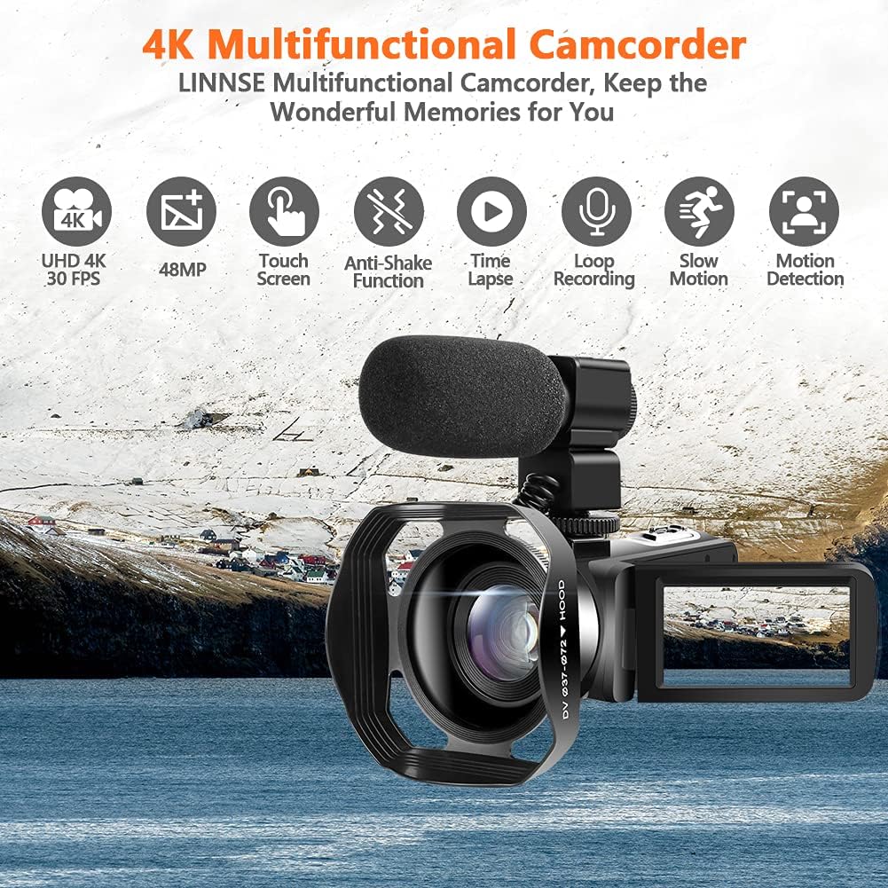 4K Camcorder Video Camera 48MP WiFi Vlogging Camera YouTube Camera with 3.0” Touch Screen IR Night Vision Digital Camera External Microphone