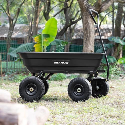 BILT HARD Poly Garden Dump Cart 1200 lbs with No Flat Tires, Quick Release, 2-in-1 Convertible Handle, 7 Cu Ft Dump Wagon Heavy Duty for Yard, Outdoor