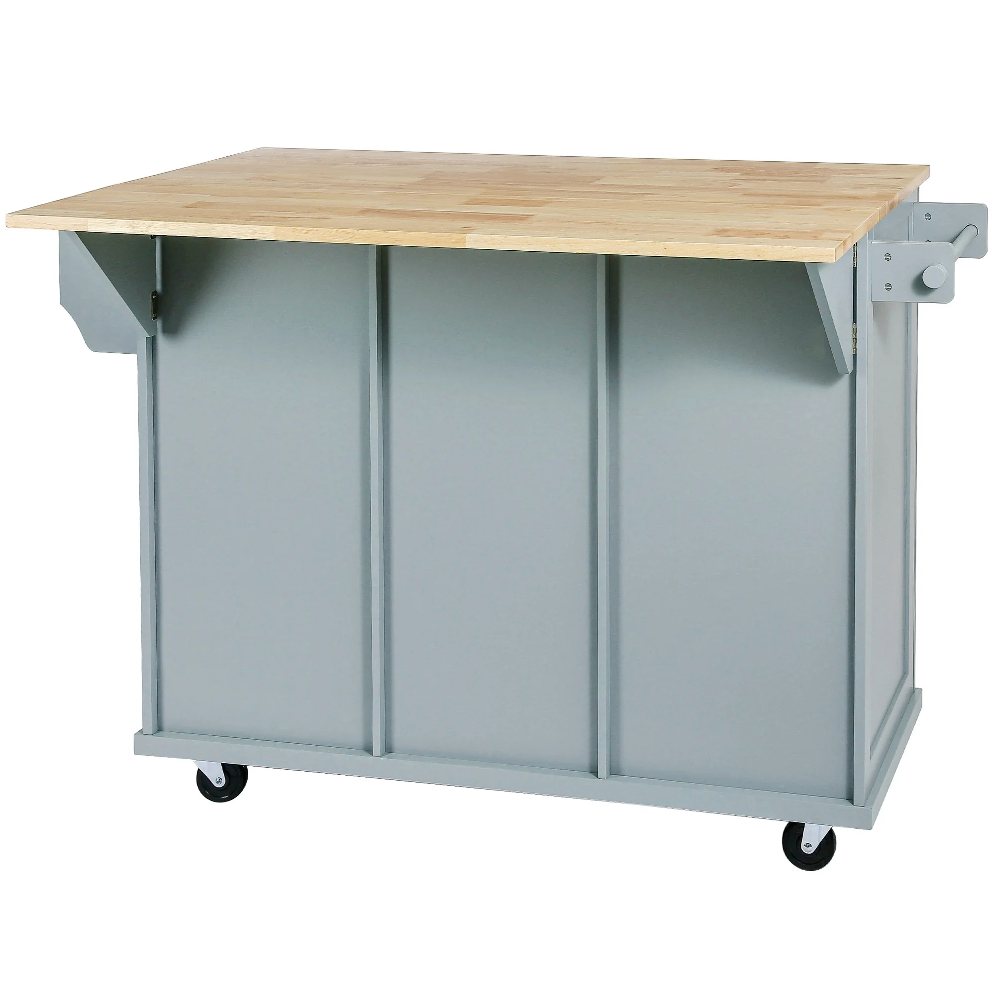Momspeace Kitchen Island Cart with wheels and Rubber wood Drop-Leaf Countertop,Cabinet door internal storage racks,Kitchen Island on 5 Wheels with Storage Cabinet & 3 Drawers for Dinning Room-Blue