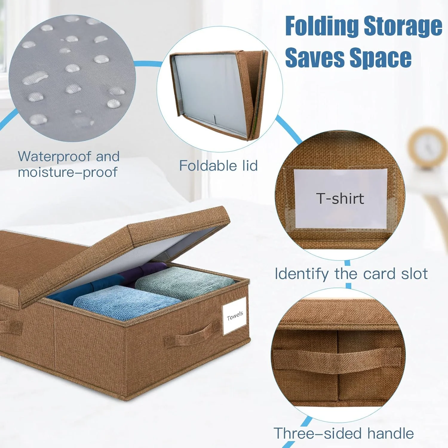 Underbed Storage Containers Bin with Lids (2pcs) Large Under Bed Storage Organizer Box with Handle, Foldable Under the Storage Bags for Organizing Clothes, Shoes, Blankets, Pillows-Dark brown