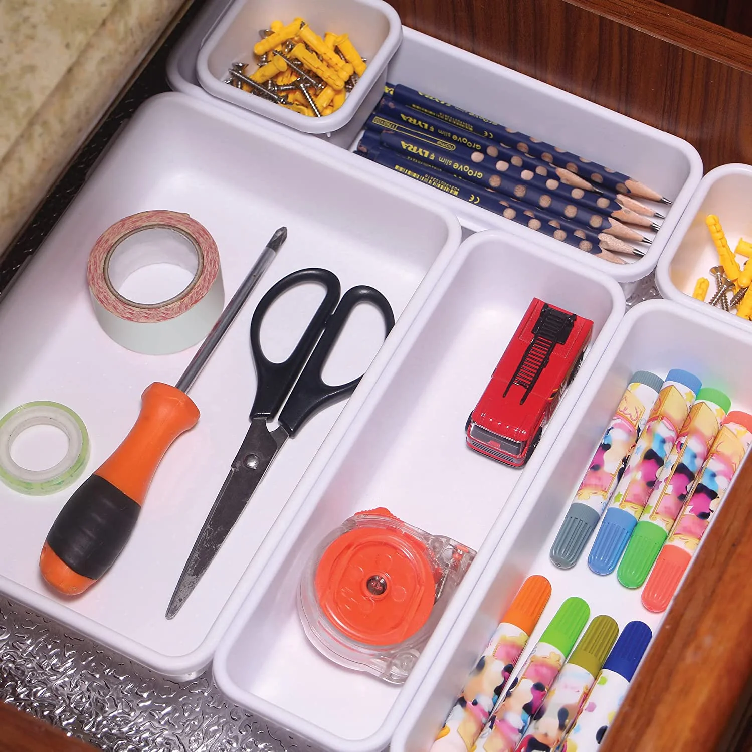 dxynlzq 42 Pack Interlocking Desk Drawer Organizer Tray Dividers Plastic Shallow Narrow Drawers Organizers Separators Storage Bins Container for Kitchen Bathroom Makeup Office Vanity Dres