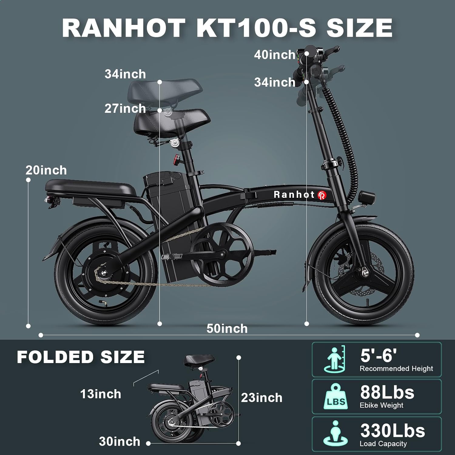 Folding Electric Bike for Adults with Peak 750W Motor 20MPH Max Speed, 48V 13Ah Removable Battery Electric Mini Bike, 30 Miles Range, 14” Pneumatic Tire, City Commuter Ebikes for Adults