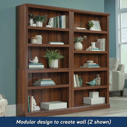 Sauder 5 Tier Book Shelf Wooden Bookcase Multipurpose Bookshelf for Home Office, Living Room, in Chalked Chestnut