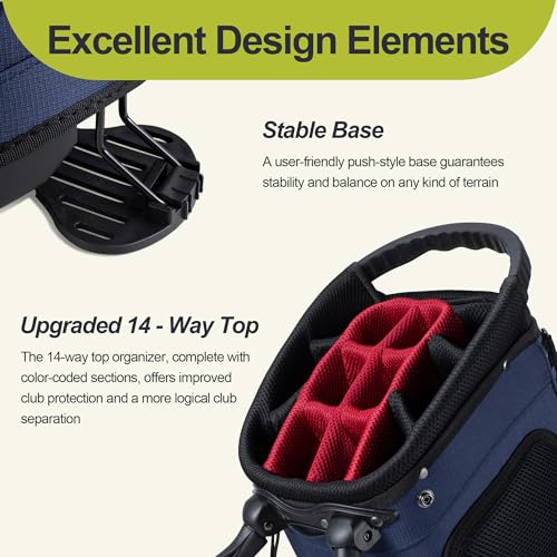 14 Way Golf Stand Bag, Golf Bags for Men with Stand, Top Dividers Ergonomic with 10 Pockets Golf Club Bags