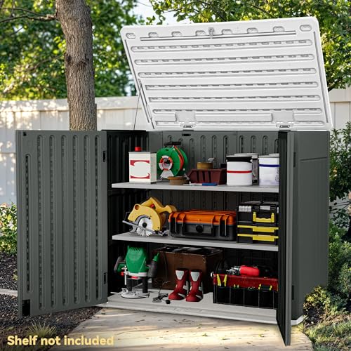 DWVO Outdoor Weather-Resistant Horizontal Storage Shed, 35 Cu Ft Capacity, Lockable and Waterproof, Suitable for Storing Garden Tools, Light Gray