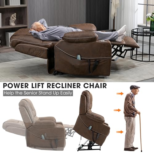 Power Lift Chair Lay Flat Recliner Infinite Position Electric Dual Motor Stand Up Lift Chair with Massage and Heat for Adults,Heavy Duty Recliners with 2 Remote Controls and Two Cup Holders