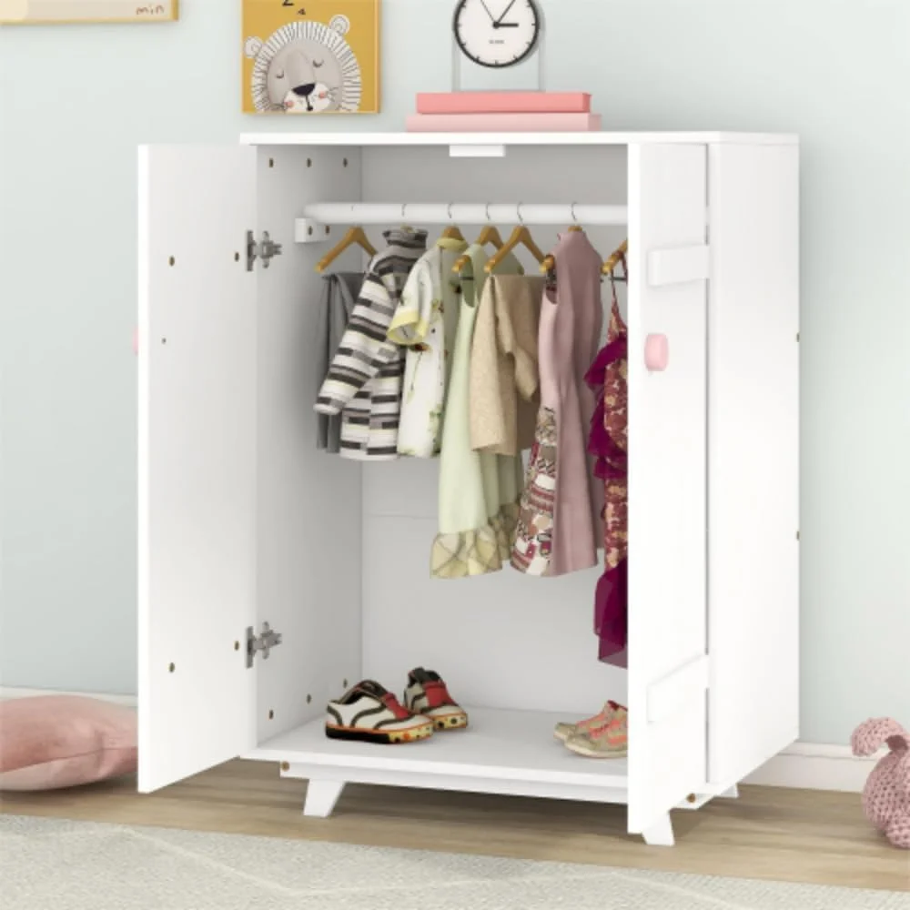 Wooden Wardrobe with Hanging Rods and Storage Armor with Doors, Suitable for Storage Areas in Bedrooms, Kitchens, Living Rooms, and Restaurants