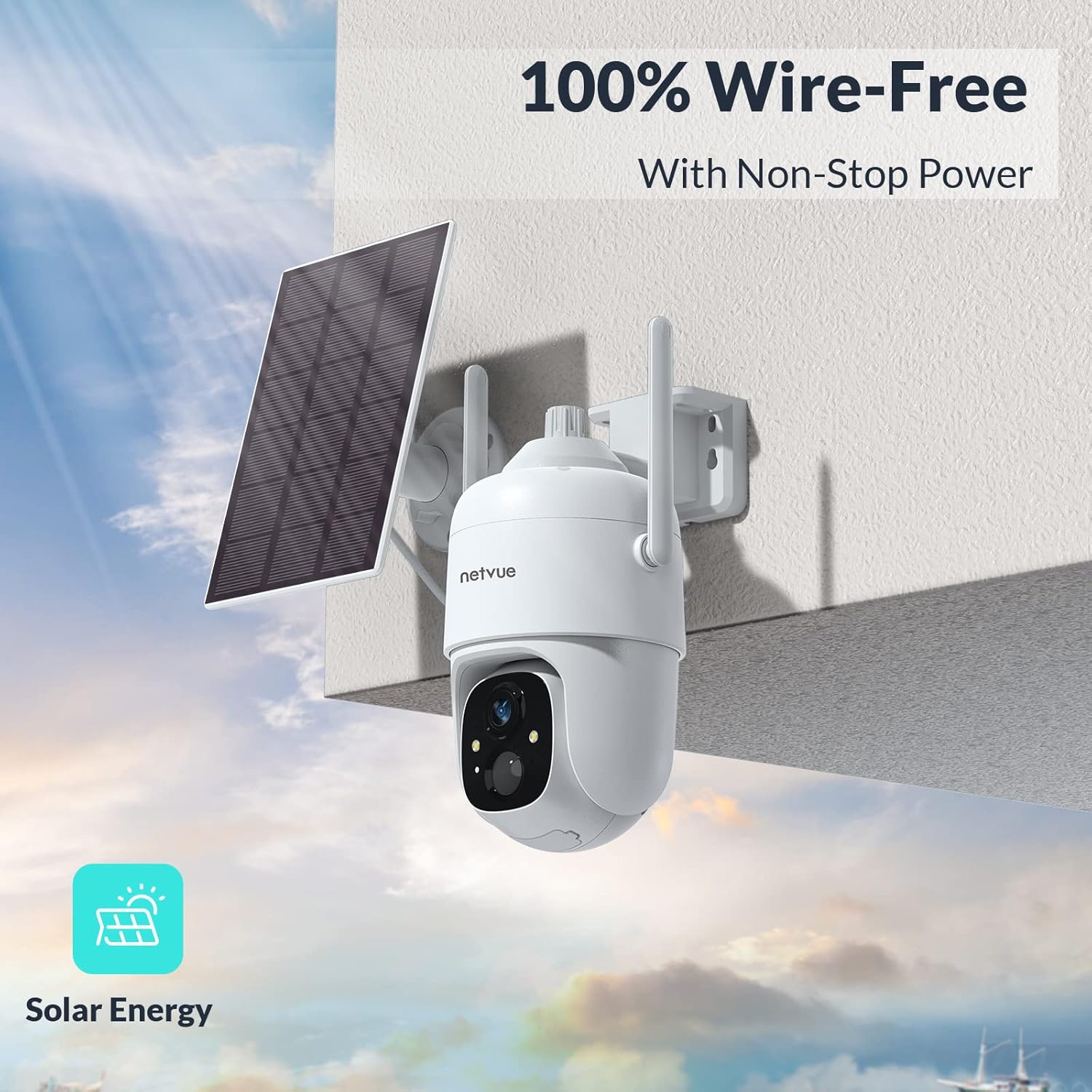 Wireless Security Cameras, Netvue Sentry Plus Outdoor WiFi Pan Tilt 360�� Camera, Solar Rechargeable Battery Powered for Home Security, PIR Motion/Human AI Detection, 2-Way Talk, Waterproof, SD/Cloud