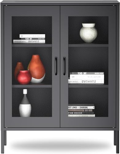 Metal Storage Cabinet, 70" Tall Metal Garage Cabinet with 4 Adjustable Shelves,Kicthen Storage Cabinet for Home, Office, Kitchen, Craft Space Black