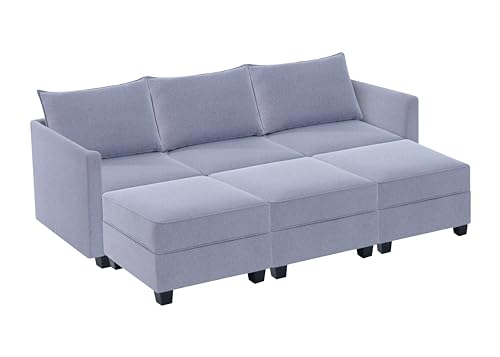 Naomi Home Elizabeth Modular Sofa Sectional Sleeper Couch with Ottoman Air Leather - 6-Seater Sofa with Storage Seat - Convertible Sectional Sofa Couch Bed for Living Room - Caramel