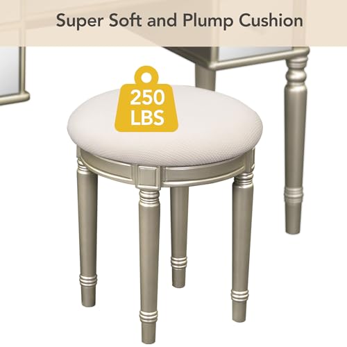 43.3" Modern Vanity Table Set with Flip-top Mirror and LED Light, Space-Saving functionality, Water Resistance and Slip-Proof Features Make it an Ideal Dresser for The Bedroom