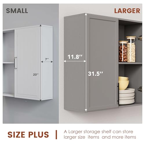 FIMELLO 30" Laundry Room Wall Cabinet with Adjustable Shelf, Large Wall Storage Cabinet, White Wall Cabinet with Doors, Upper Kitchen Cabinet, Cabinets for Laundry, Bathroom, Kitchen -White