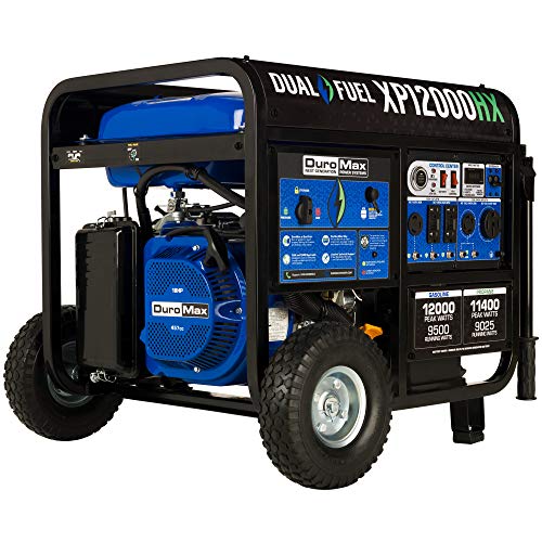 DuroMax XP13000HXT 13,000-Watt 500cc Tri Fuel Gas Propane Natural Gas Portable Generator with CO Alert, Black/Blue
