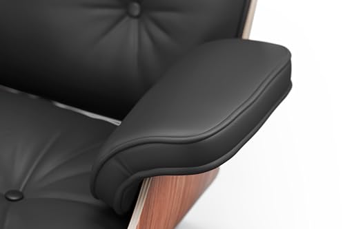Valencia Armoni Eames Chair and Ottoman 32.75" | Top-Grain Leather Mid-Century Modern Lounge Chair, Exquisite Walnut Veneer Satin Finish, Easy Assembly, Chocolate