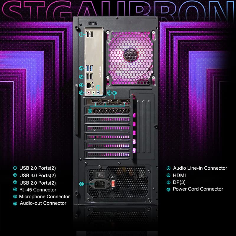 STGAubron Gaming PC Desktop Computer, Intel Core I7 up to 3.9 GHz, Radeon RX 580 8G, 16G RAM, 512G SSD, WiFi, Bluetooth 5.0, RGB Fan x6, RGB BT Sound Bar, Windows 10 Home