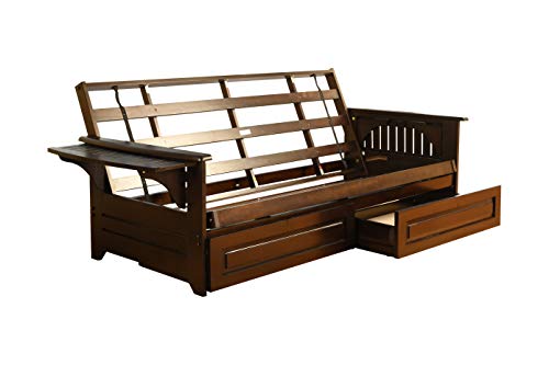 Kodiak Furniture Phoenix Full Size Futon in Espresso Finish with Storage Drawers, Linen Charcoal