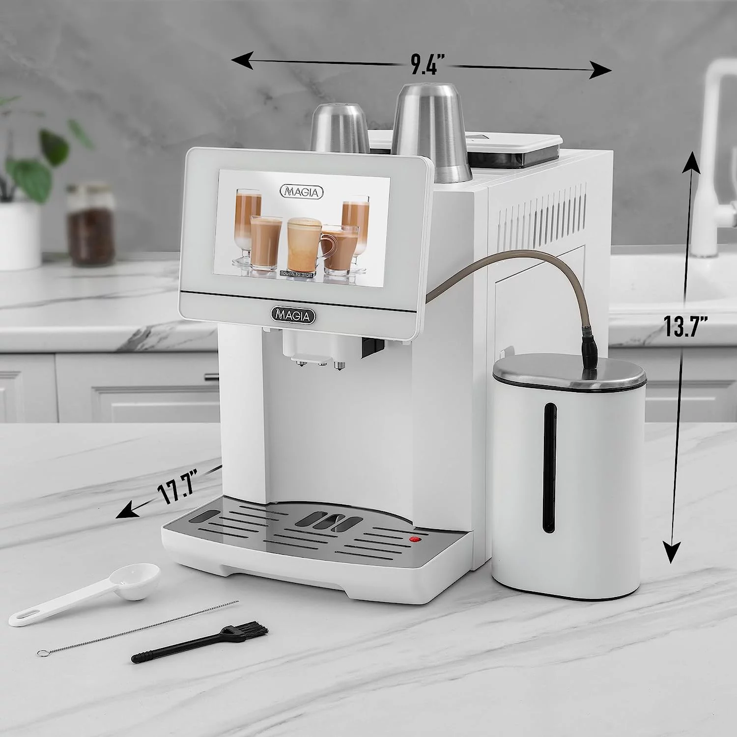 Zulay Kitchen Super Automatic Coffee Espresso Machine with Grinder and Milk Frother  - Espresso Coffee Maker - White Magia