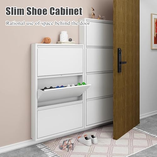Wall Mounted Shoe Cabinet with Flip Drawers, Hidden Large Shoe Cabinet Storage for Entryway, Freestanding No Assembly Shoe Rack Shoe Organizer for Hallway Corridor(40.6x20x4.8in, Gray)