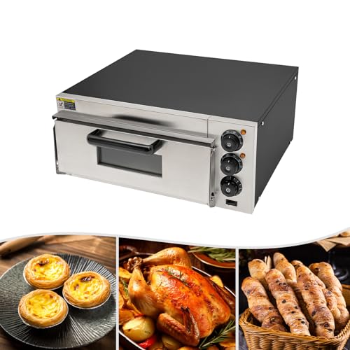 Electric Pizza Oven Countertop Pizza Oven Indoor Commercial Pizza Cooker, Single Deck Layer 1800W Stainless Steel Pizza Maker for Restaurant Home Pretzels Baked, Fits Pizza up to 12" Diameter