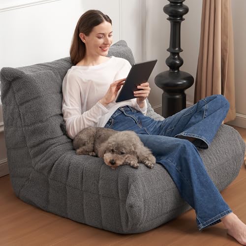 Bean Bag Chair Big Sofa Beanbag Chair for Adults Fireside Chair Bean Bag Lounger with Memory Foam Filled for Home,Apartment or Gaming Venue(Black Plush)