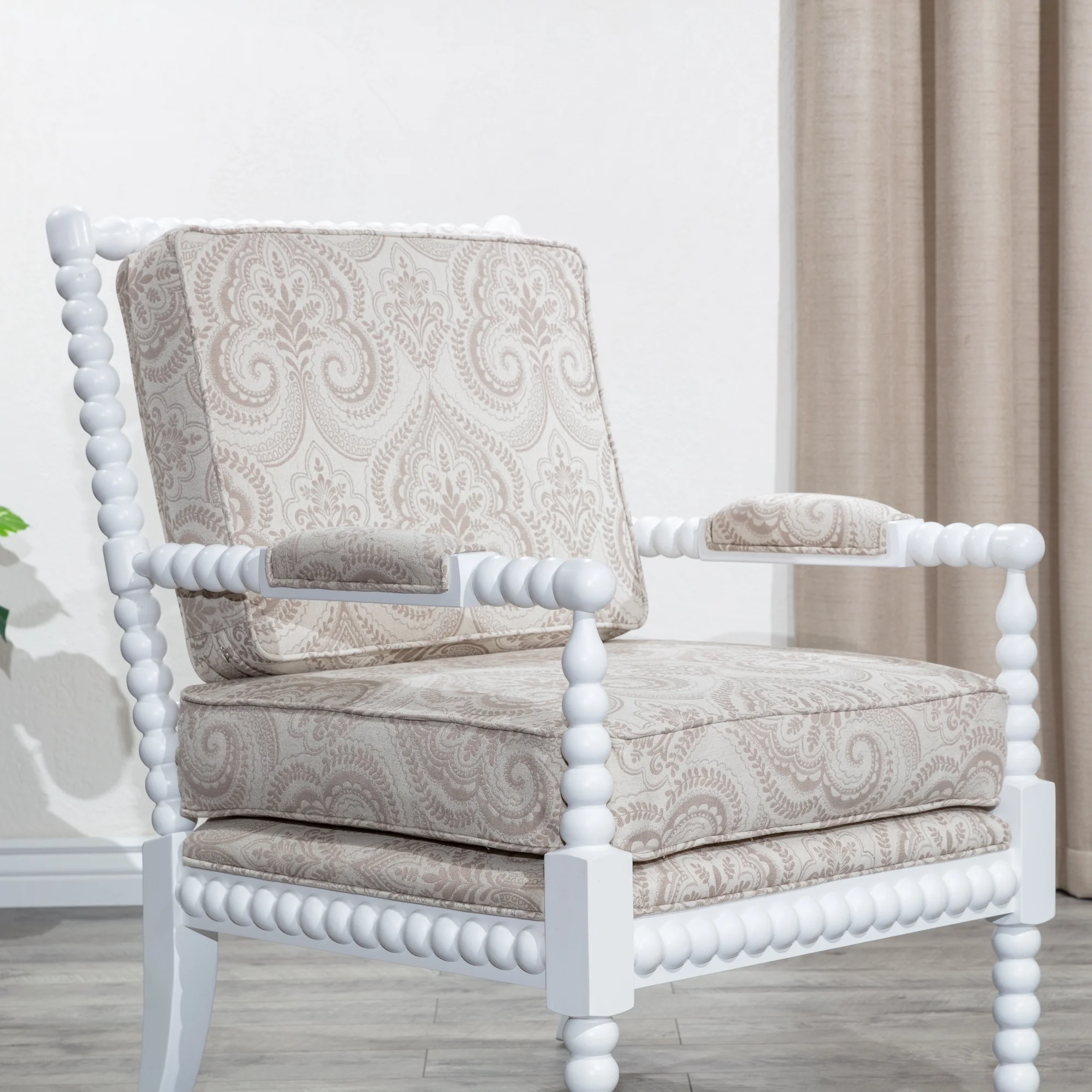 DTY Indoor Living Silverthorne Spindle Chair White/Taupe Paisley