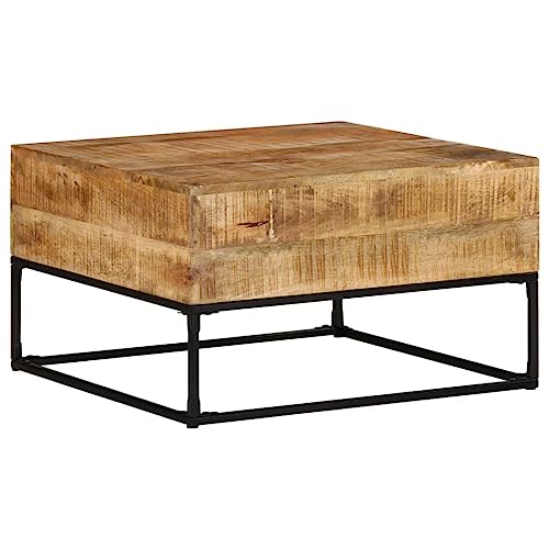 Coffee Table 26.8"x26.8"x16.1" Rough Mango Wood,Rustic Mango Wood Coffee Table with Iron Legs for Living Room Decor Accent Coffee Tables for Home & Kitchen