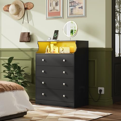 WLIVE Wood Dresser with 5 Drawers, Black Wooden Storage Cabinet, Organizer Drawers for Bedroom, Living Room, Hallway, Measuring 15.75" W * 31.50" D * 45.35" H ﻿