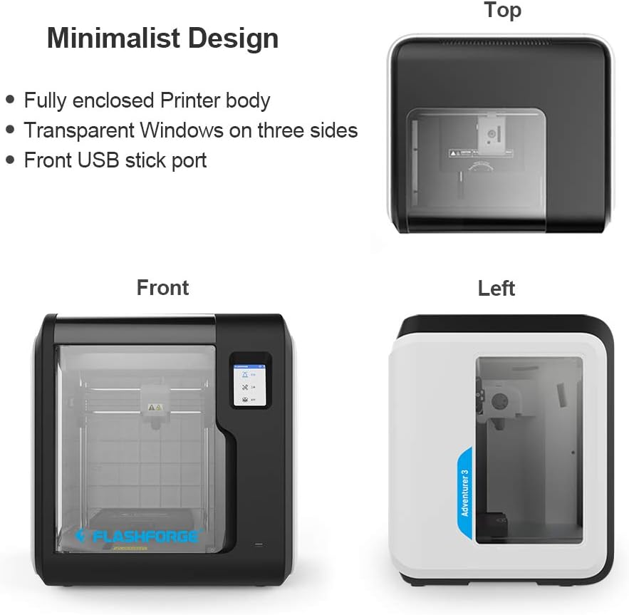 FlashForge Adventurer 3 3D Printer Leveling-Free with Quick Removable Nozzle and Heating Bed, Built-in HD Camera, Wi-Fi Cloud Printing