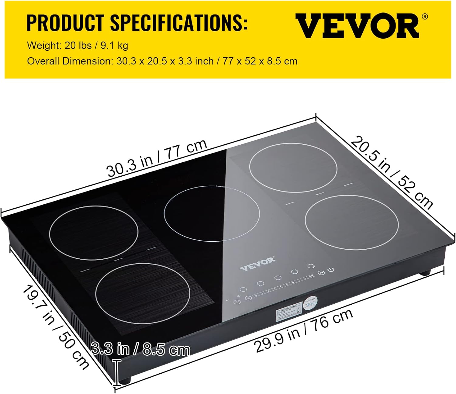 VEVOR Built-in Induction Electric Stove Top 5 Burners,35 Inch Electric Cooktop,9 Power Levels & Sensor Touch Control,Easy to Clean Ceramic Glass Surface,Child Safety Lock,240V