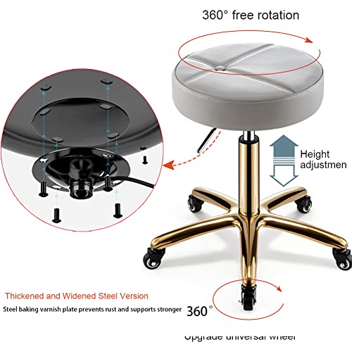 PU Leather Thick Padding Swivel Rolling Stool Height Adjustable Hydraulic Chair with 5 Wheels for Medical Spa Massage Salon Home Office Clinic Tattoo Kitchen (White)