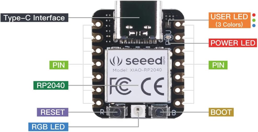 Seeed Studio XIAO RP2040 Microcontroller, with Dual-Core ARM Cortex M0+ Processor, Supports Arduino, MicroPython and CircuitPython with Rich Interfaces.