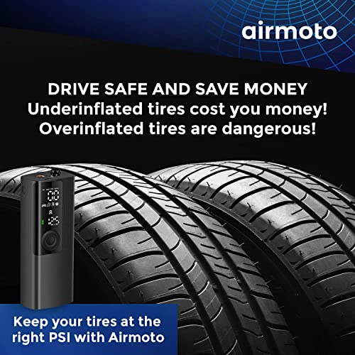 Airmoto Tire Inflator Portable Air Compressor - 2pack - Air Pump for Car Tires with Tire Pressure Gauge (120 PSI) - One Click Smart Pump Tire Inflator for Car, Motorcycle, Bicycle and More