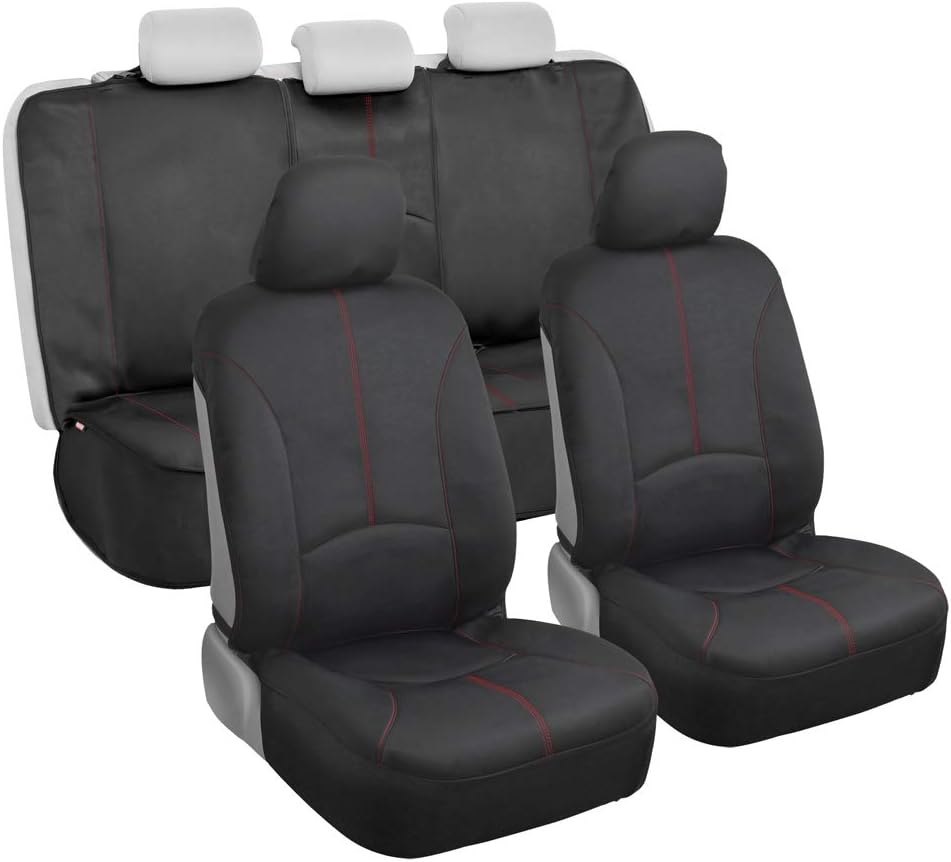 Motor Trend SpillGuard Waterproof Car Seat Covers, Front and Rear Full Set (Gray Stitch) – Neoprene Seat Protectors with Extended Bench Side Coverage for Auto, Truck, Van, and SUV Pack of 2