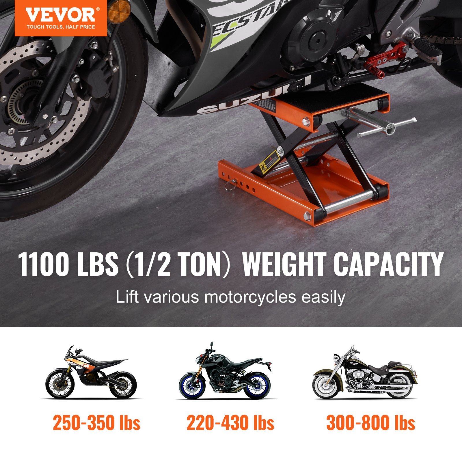 Vevor  1100 lbs Motorcycle Scissor Lift Jack with Wide Deck & Safety Pin