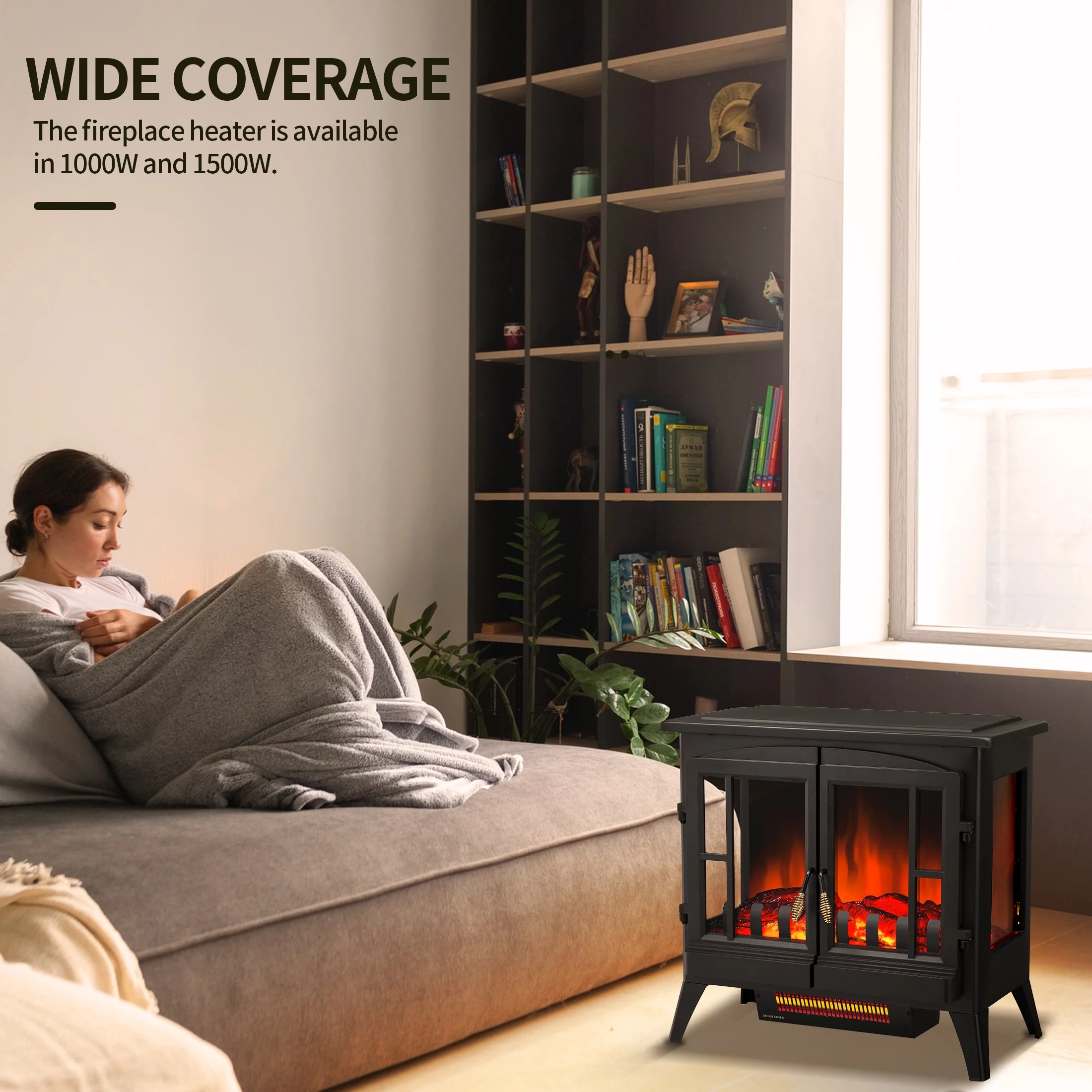 KISSAIR Electric Fireplace Stove, Freestanding,Realistic Flame, Portable,Thermostat,1000W/1500W(23 Inch)