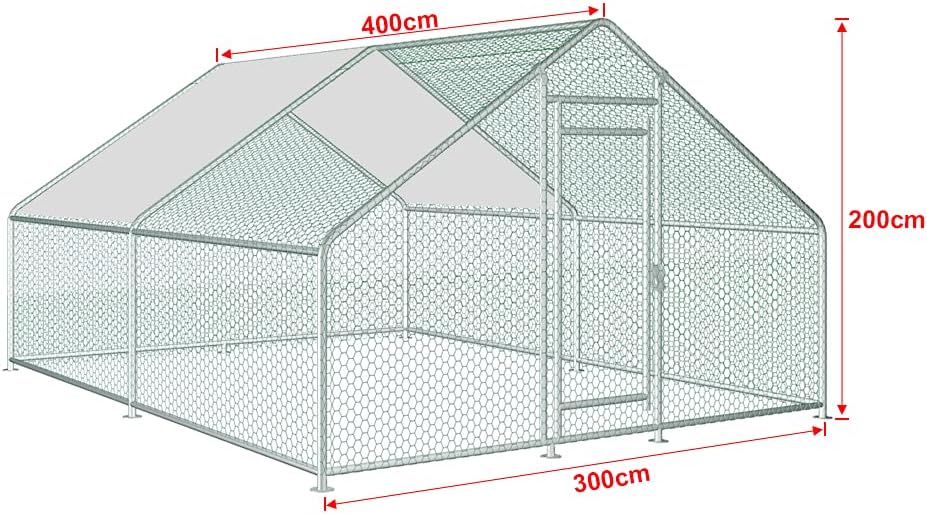 13x10x6.5 FT Metal Chicken Coop Walk in Chicken Run Cage for Chickens, Rabbits House, Duck House, Chicken Runs Poultry Cage for Yard with Waterproof Cover