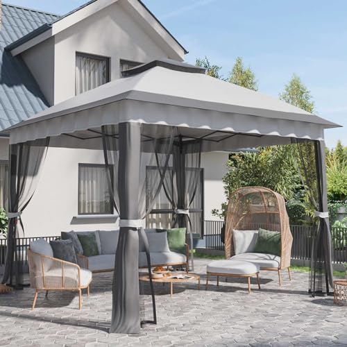 UDPATIO 13'x13' Gazebo for Patio, Pop up Gazebo Canopy Tent, Outdoor Patio Waterproof Gazebo with Mosquito Netting for Lawn, Garden, Backyard and Deck, Grey